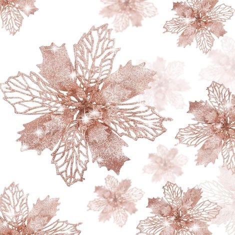 20 pièces fleurs de Noël poinsettia pailletées or rose nouvel an sapin mariage (1/3)