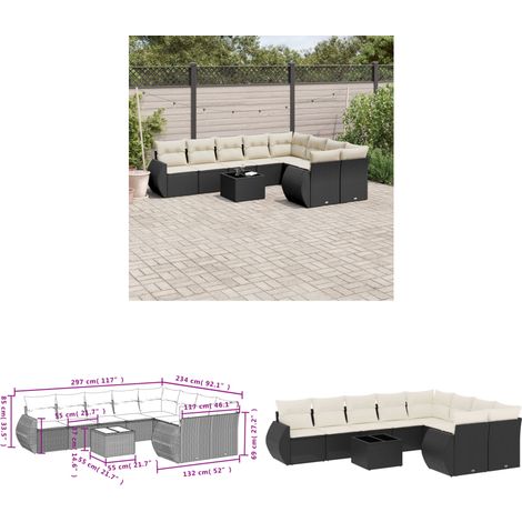 10-tlg. Garten-Sofagarnitur mit Kissen Schwarz Poly Rattan - Gartenmöbel Set - PE-Rattan Möbel - Outdoor Lounge - Esstisch Set - Gartenlounge - Home & Living (1/3)