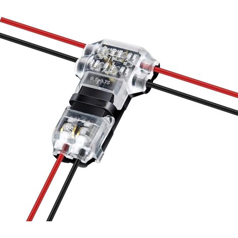 Connecteur électrique 2 broches 3 voies en T, bornier compact universel pour câbles basse tension 18-22 AWG, raccord rapide sans soudure (1/4)