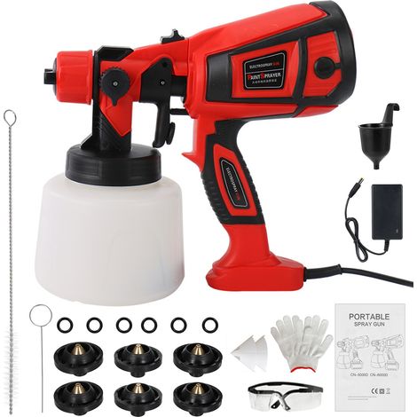 Pulvérisateur de peinture, pistolet électrique HVLP 850 W, récipient de 1400 ml avec 6 buses en cuivre, 3 effets de pulvérisation pour meubles d'intérieur et d'extérieur, clôtures, murs, plafonds (1/5)