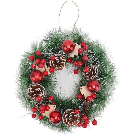 Couronne de Noël artisanale en pommes de pin artificielles - Cadeau de Noël pour décoration intérieure et extérieure de vitrines de magasins - Décoration de Noël (1/5)