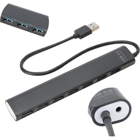 Hub USB 3.0 7-en-1 Noir, Adaptateur Ethernet Gigabit, Répartiteur Haute Vitesse 5G (1/5)