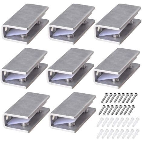 Stainless Steel Glass Clamp 8 Pieces Adjustable Glass Shelf Bracket 8-12mm Thickness Rectangular Glass Clamp Stainless Steel Glass Clamp for Bathroom Stair Railing, with Screw (1/5)