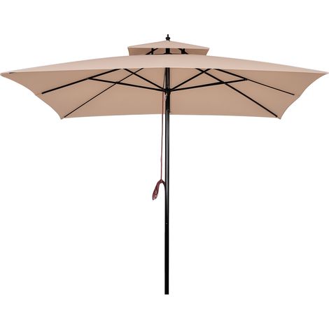 Sombrilla metálica de jardín de 3x3x3 m con doble techo impermeable y manivela para terraza, balcón o exterior, color beige. (1/5)