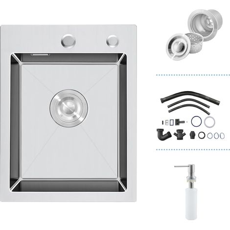 Petit Évier Cuisine, Inox 304 35x45, 1 Bac, Encastré, 2 Trous, Nickel (1/5)