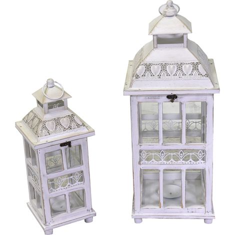 Set 2 Lanterne in Legno in Metallo sbiancato quadro
