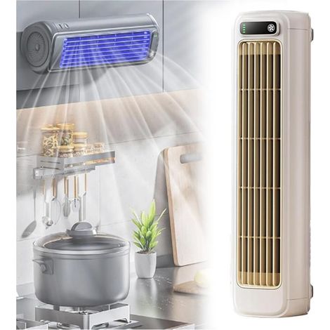 Climatiseur portable, ventilateur tour de bureau, silencieux, 3 vitesses, pour cuisine et chambre à coucher-Beige-charging model (1/5)