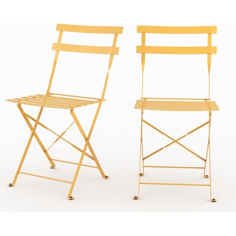 Lot de 2 chaises de jardin en métal jaune beurre, pliantes - Kayla