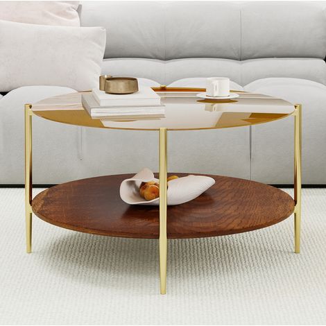 table basse ronde 82 cm verre trempé or OKMYHOME (1/5)