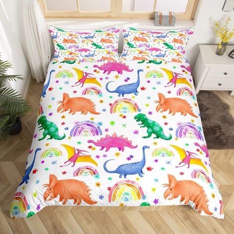 Parure de lit avec housse de couette 135 x 200 cm Motif dinosaure Motif floral (1/5)