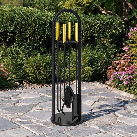 Accessoires de cheminée 5 pièces en métal noir et doré compact (1/5)