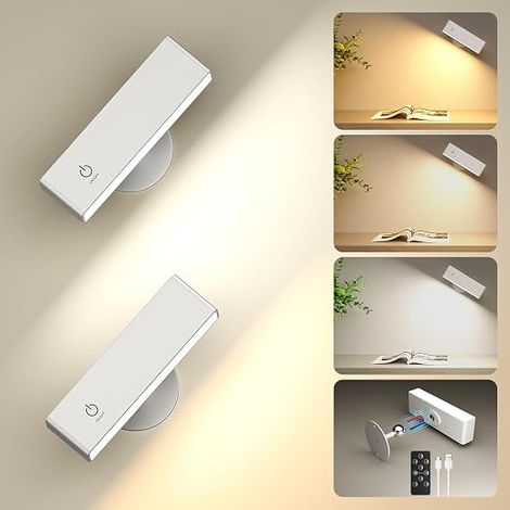 Applique Murale Interieur, Lampe Murale Sans Fil avec Telecommande, 3 Températures, Batterie de 4000 mAh, Rotatifs 360° Lampe de Chevet Liseuse, Adapté à la Chambre à Coucher, au Salon (1/5)