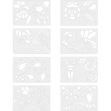 Multi-pattern painting and design templates for boys and girls, made of PET, 8 pieces, pattern recognition for DIY projects on paper at home or on a school blackboard (1/5)
