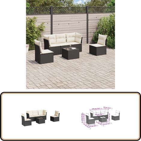 6-tlg. Garten-Sofagarnitur mit Kissen Schwarz Poly Rattan - Gartenmöbel - Esstischgarnitur - Rattan Möbel - Outdoor Sofa - Balkonmöbel