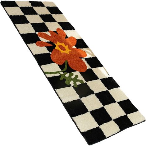 Tapis de couloir à carreaux noirs et blancs, style vintage, absorbant l'eau et résistant aux taches, pour la maison ou la chambre, type 4, 40 x 120 cm