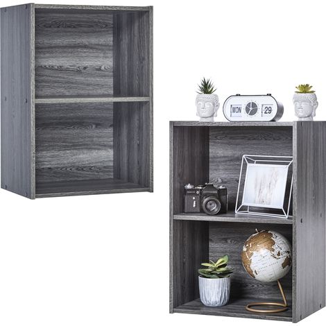 Iris Ohyama, Libreria, Lotto di 2 mobili d'appoggio, Cassetti di rangement in legno, Design, Robusto, Ufficio, Camera da letto, Salotto - CX-2 - Grigio Chêne (1/5)
