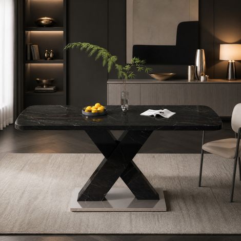 Tavolo da pranzo rettangolare allungabile 120-160 x 80 x 76,5 cm, nero, MDF e acciaio DESVIAE (1/5)