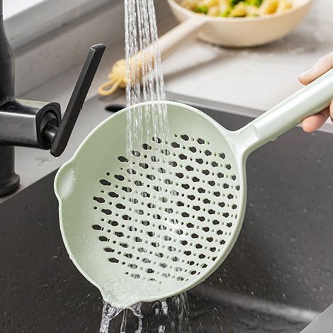 Louche à mailles fines, passoire fine, manche en nylon et PVC résistant à la chaleur, grande capacité, cuillère-louche polyvalente pour la cuisine, verte (1/5)