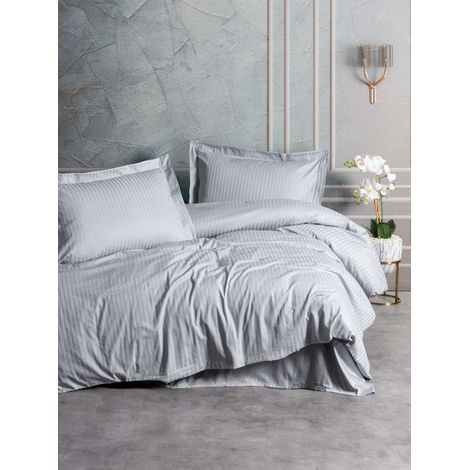 Bettwäsche - 1 Bettbezug 140 x 200cm + 1 Kissenbezug 60 x 60 cm - Satin - Gestreift Grau