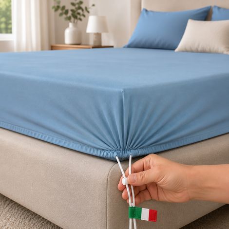 Lenzuolo Piazza e Mezza Romesila, Lenzuolo Sotto con Angolo da 27 cm, Lavabile in Lavatrice, Asciugatrice, blu (1/5)