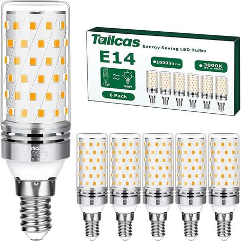 Lot de 6 Ampoule E14 Led Blanc Chaud, 12W (Équivalent Halogène 100W) Ampoules Culot Edison à vis E14 3000K 1000LM Non-Dimmable Sans Scintillement AC 220-240V pour, Lustres, Lampes de Chevet