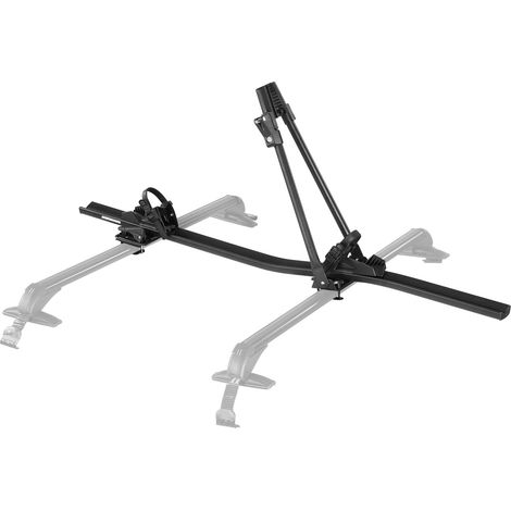 Support de vélo de toit, 15 kg, fixation verticale avec système de verrouillage sécurisé, compatible avec barres transversales standard, aluminium, pour 1 vélo, noir. (1/5)