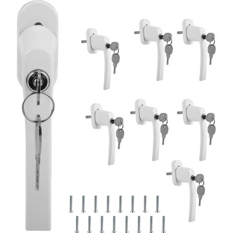 Lot de 8 poignées de fenêtre verrouillables en aluminium, sécurité enfant, serrure 35 mm, blanc (1/5)