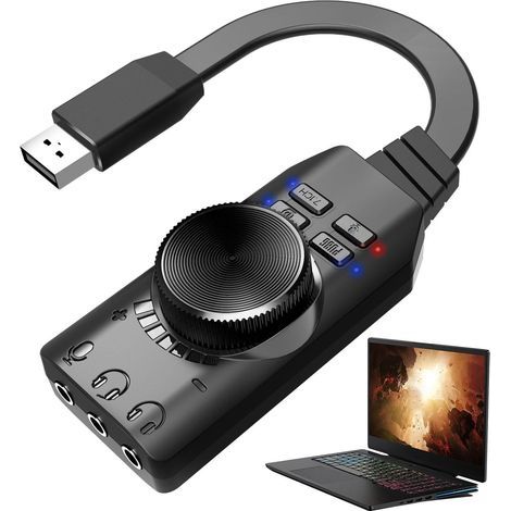 Prise USB Audio Adaptateur Audio USB Audio Optique avec Son Surround virtuel 7.1 avec contrôle du Volume Carte Son sans Pilote, Interface Audio USB Portable pour League of Legend, (1/5)
