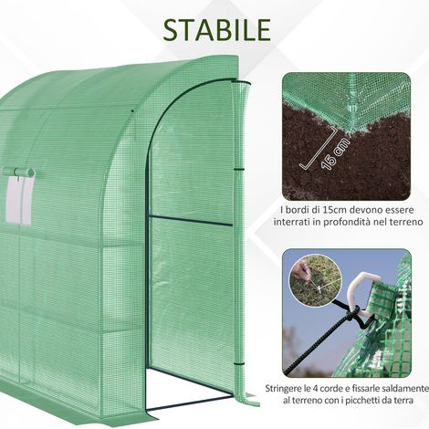 Étagère verte 2 niveaux en métal et PE pour plantes fleurs, 200x100x215 cm, support mural décoratif (1/5)