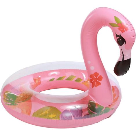 Bouée gonflable en forme d'oiseau et de flamant rose, en PVC à paillettes, de couleur rose, accessoire flottant destiné aux loisirs nautiques.-AquaForge (1/5)