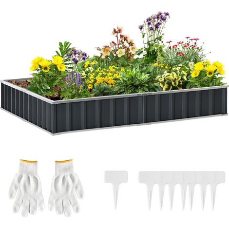 Diy Cama Elevada De Acero Para Jardín Con Carteles Y Guantes Para Plantas En Forma De T, Gris Oscuro (1/5)