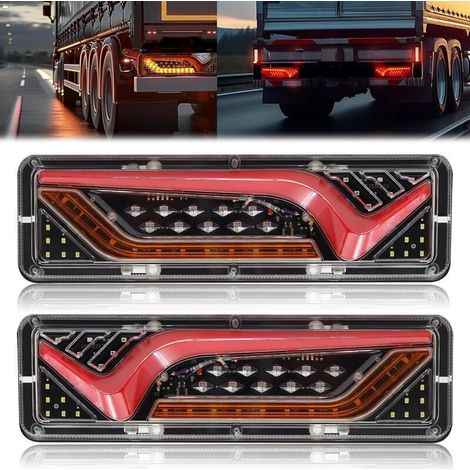 Feux arrière à LED pour camions, 57 LED, feux arrière de remorque 24 V, clignotants, feux de recul, feux de freinage (lot de 2)