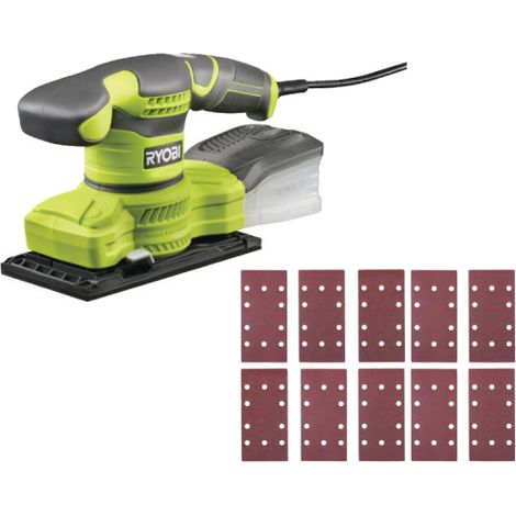 Pack RYOBI Ponceuse vibrante électrique 1/3 de feuille RSS200-GA20 - 280W - 10 abrasifs auto-agrippants