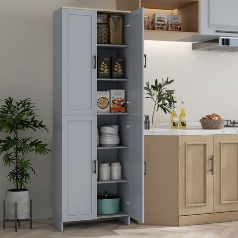 Küchenschrank, 170 cm hoch, hohes Sideboard mit 4 Türen und verstellbaren Einlegeböden, modernes Design, grau