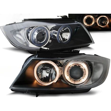 Paire de feux phares BMW serie 3 E90 de 2005 a 2008 angel eyes noir-27361189 (1/2)
