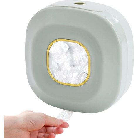 Contenitore da parete verde per pellicola trasparente/sacchetti per alimenti, dimensioni 15,5x15,5x7 cm. (1/5)