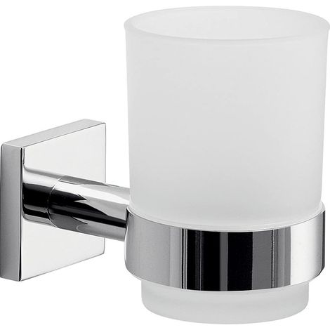 Gedy Manila, Porta spazzolini Bagno, Finitura cromata, Porta spazzolino in Acciaio Inox 304, Cromall e Vetro Satinato, 15 Anni di Garanzia, Design R&S Misure 9,5 x 6,7 x 11 cm (1/5)