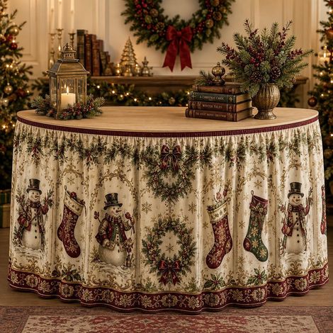 Nappe de Noël style 2026 pour décorations de fête de famille - Tissu décoratif en polyester imprimé bonhomme de neige et sapin de Noël - 180 x 75 cm - 1