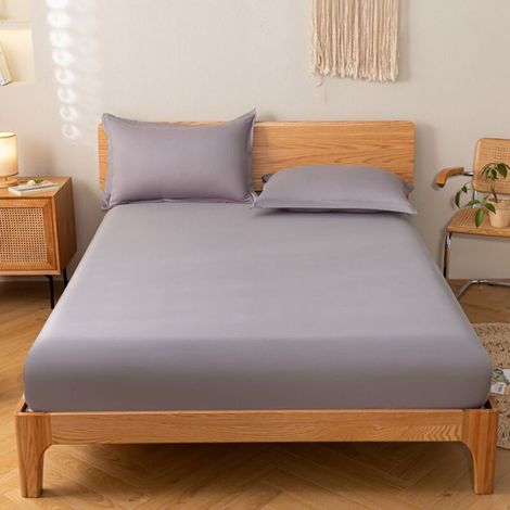 Draps housse en coton 150x190 cm gris – Lot de 1, matière douce et élastique, adaptation parfaite au matelas (1/5)