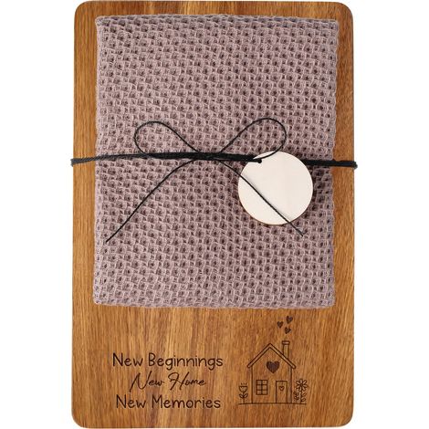 Cadeau de Pendaison de Crémaillère Planche à Découper en Bois Torchon Cuisine Coton Cadeau pour Nouvelle Maison Appartement Cérémonie Clôture (1/5)