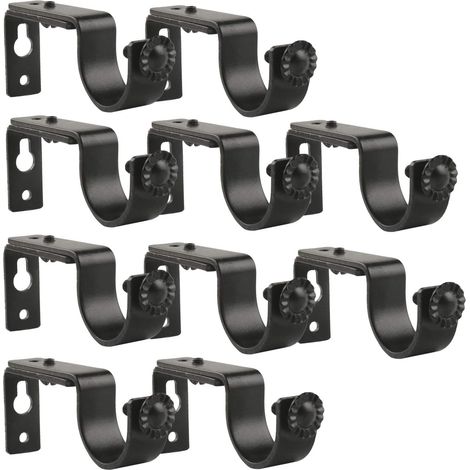 10er-Pack schwarze, verstellbare Gardinenstangenhalterungen, robuste, einfache Gardinenstangenhalter für bis zu 2,5 cm lange Stangen, Wandmontage
