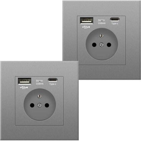 2X Prise Secteur Murale avec USB et Type-C 5V 2100mA, Chargeur UE AC 110-250V pour Téléphone & Tablette (1/5)