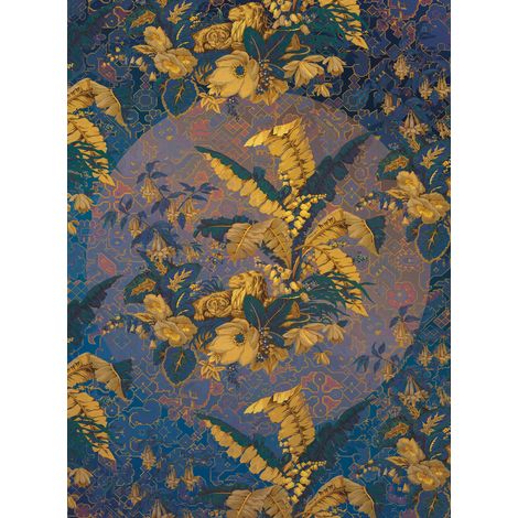 papier peint panoramique feuilles bleu et jaune - Sanders & Sanders (1/4)