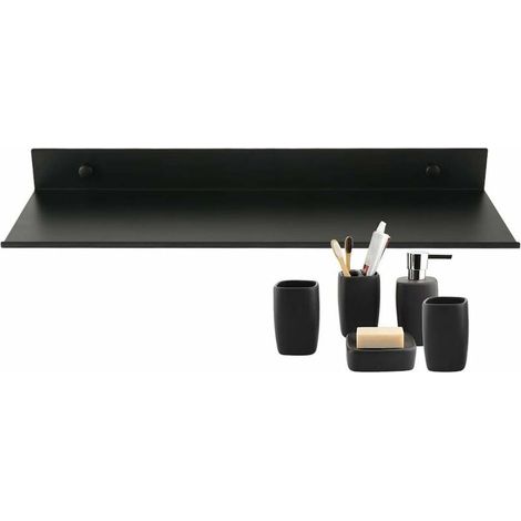 Étagère Murale Flottante Salle de Bain Étagère Rectangulaire en Aluminium Mat Tablette Murale Robuste Ultra-Mince Support de Rangement Mural Élégant pour Cosmétiques Noir (40cm),