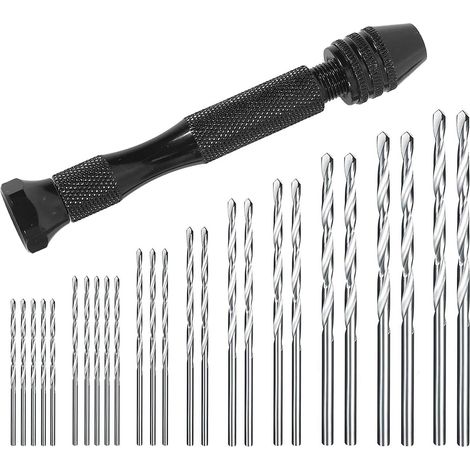 Mini trapano manuale punte elicoidali + 25 micro trapani elicoidali senza fili in alluminio morsa a perno utensili rotanti punte elicoidali regolabili pirografia casa plastica foro rame (1/5)