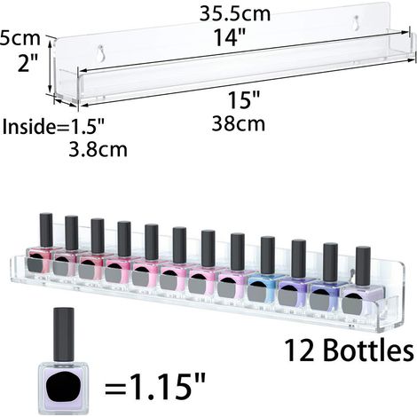 6 Porte-vernis acrylique transparent, étagère murale pour vernis à ongles, support de rangement cosmétique pour vernis, rouges à lèvres et huiles essentielles (1/5)