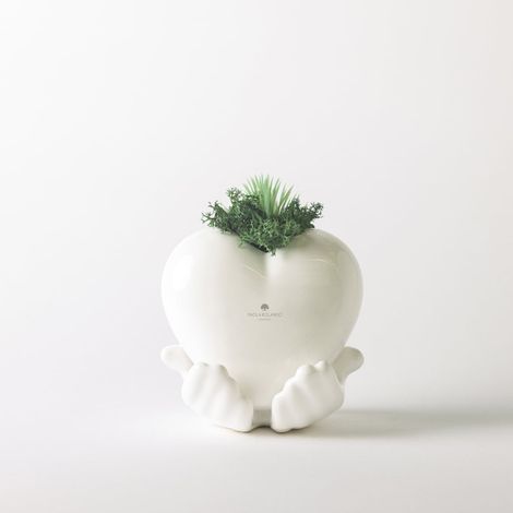 Plante grasse en pot céramique Made in Italy Cœur entre les Mains - Blanc