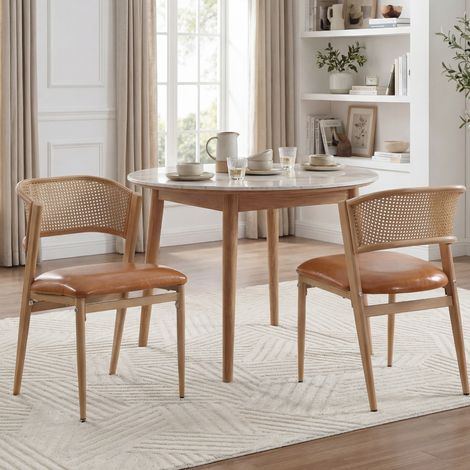 Wahson Set di 2 da Pranzo Retrò Sedie da Cucina in Ecopelle, Sedia Imbottita in Rattan Sedie da Salotto con Gambe in Metallo per Sala da Pranzo/Soggiorno/Camera da Letto, Marrone