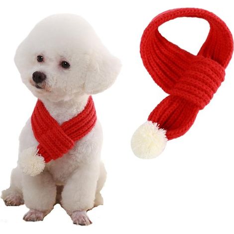 Écharpe de Noël tricotée pour animaux de compagnie - Écharpe du Père Noël - Écharpe tricotée douce et élégante pour chiens en hiver (1/5)