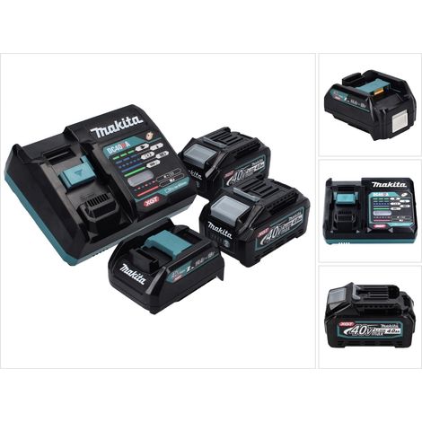 Kit alimentatore Makita 40 V max. con 2 batterie BL 4040 da 4,0 Ah XGT + caricabatterie rapido DC 40 RA XGT LXT + adattatore di ricarica ADP10 (1/5)